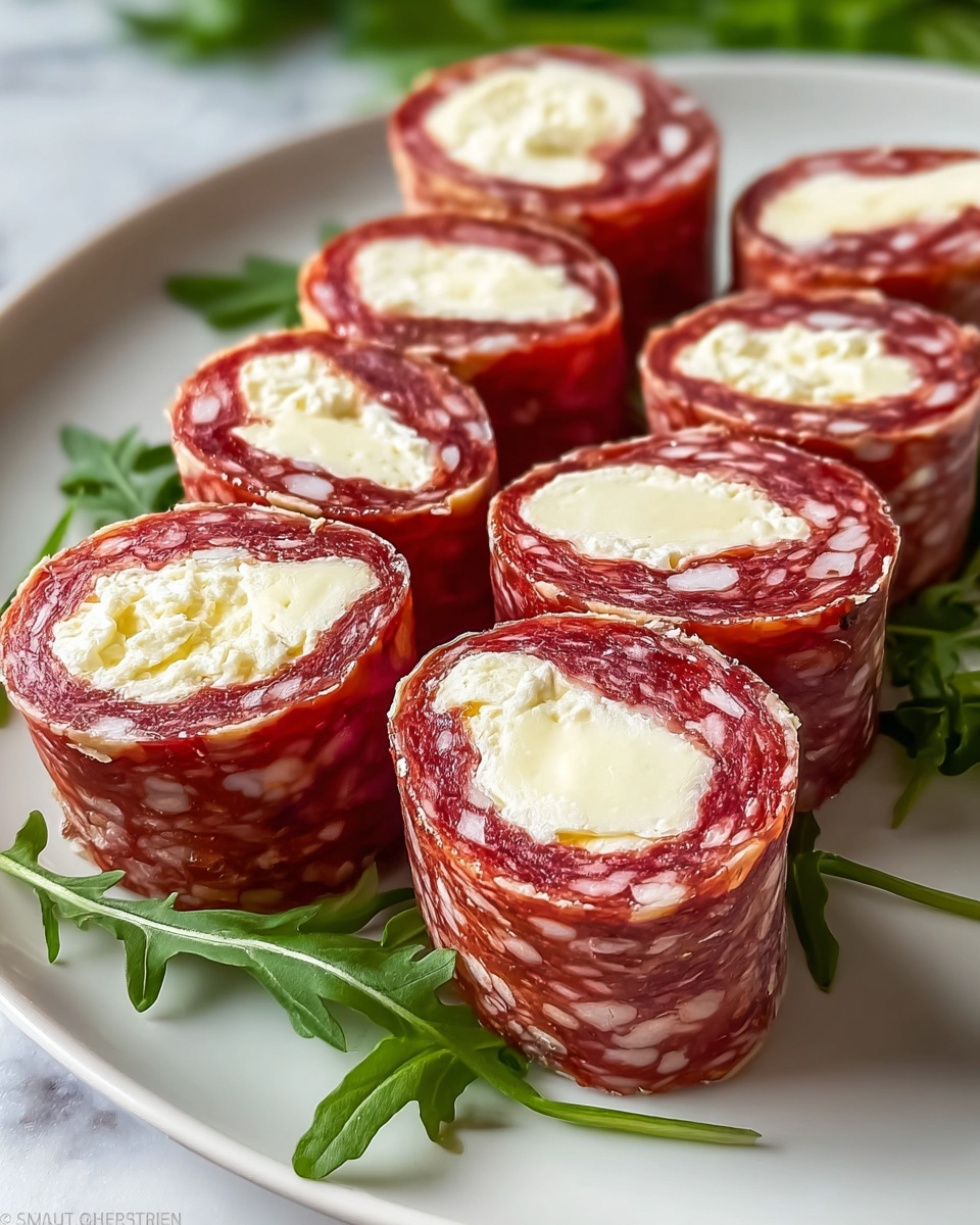 Salami Roll-Ups with Cream Cheese and Fresh Vegetables Recipe - Recipe Image