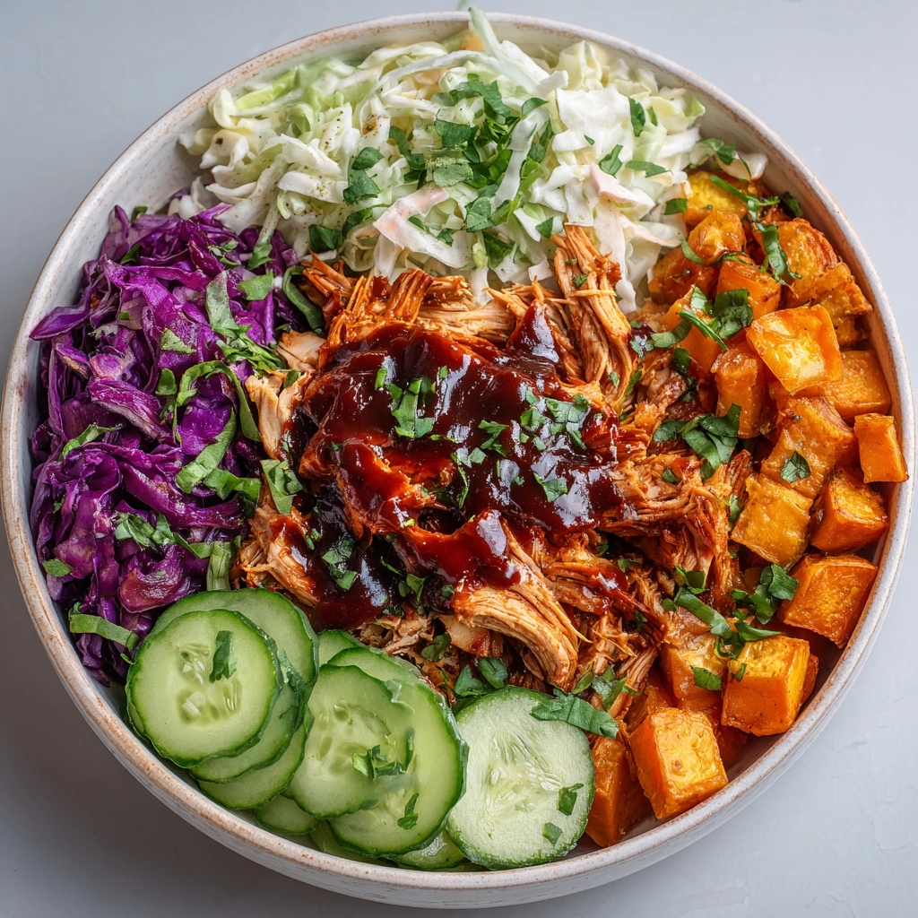 BBQ Chicken Bowls with Sweet Potatoes, Coleslaw, and Pickles Recipe - Recipe Image