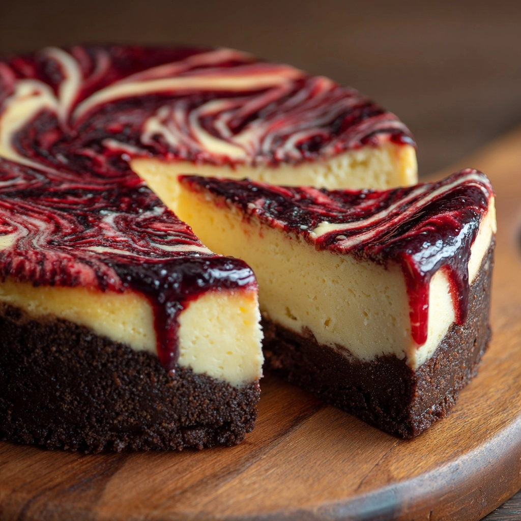 Decadent Chocolate Strawberry Swirl Cheesecake Recipe - Recipe Image