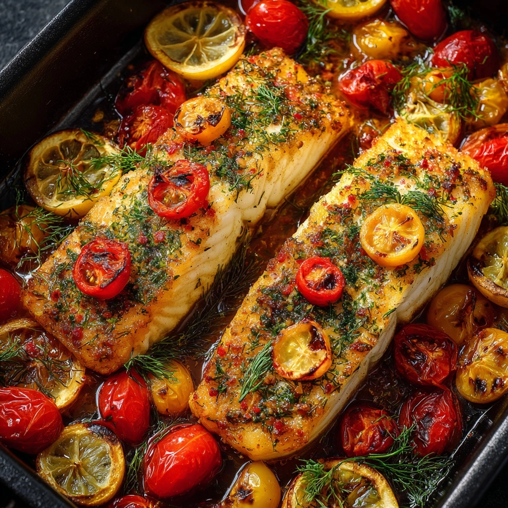 Mediterranean Baked Fish with Tomatoes, Olives, and Lemon Recipe - Recipe Image