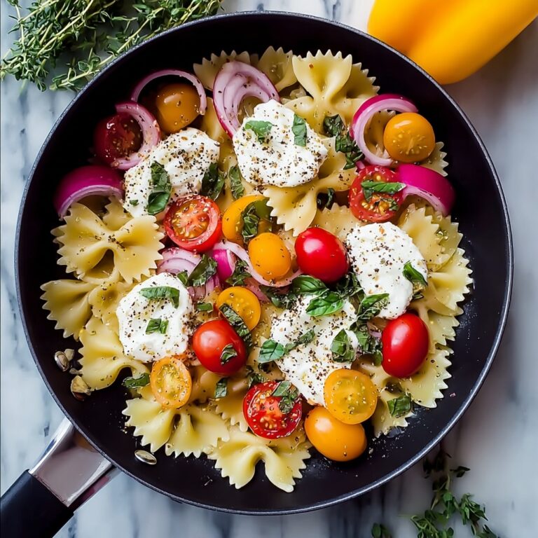 Bow Tie Pasta Salad with Cherry Tomatoes, Cucumber, Red Onion, Black Olives, and Feta Recipe