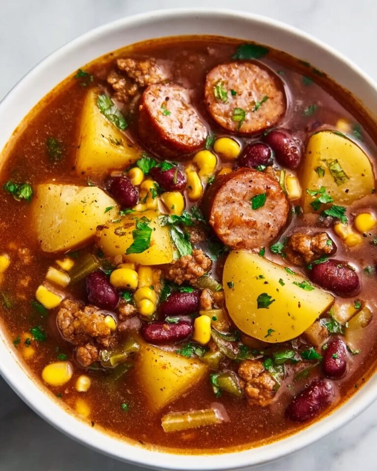 Hearty Cowboy Stew with Bacon, Sausage, and Beans Recipe