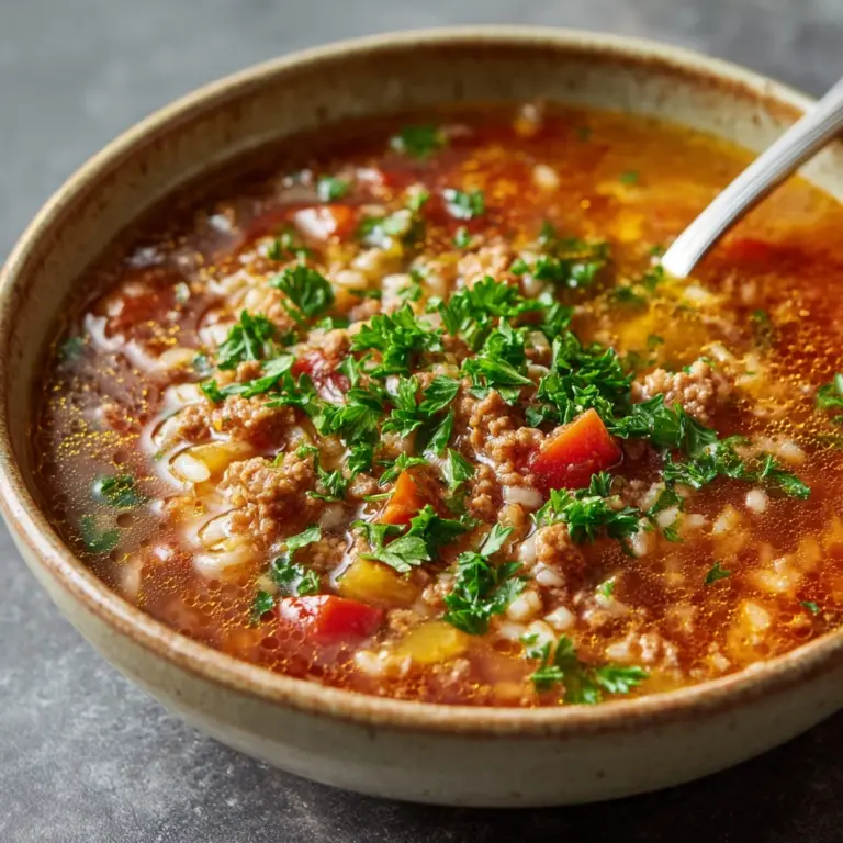 Stuffed Pepper Soup with Ground Beef and Rice Recipe