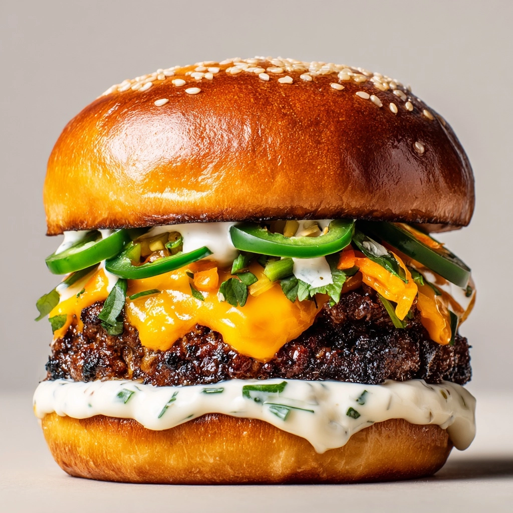 Double-Decker Jalapeño Popper Smash Burger with Ranch Drizzle Recipe - Recipe Image