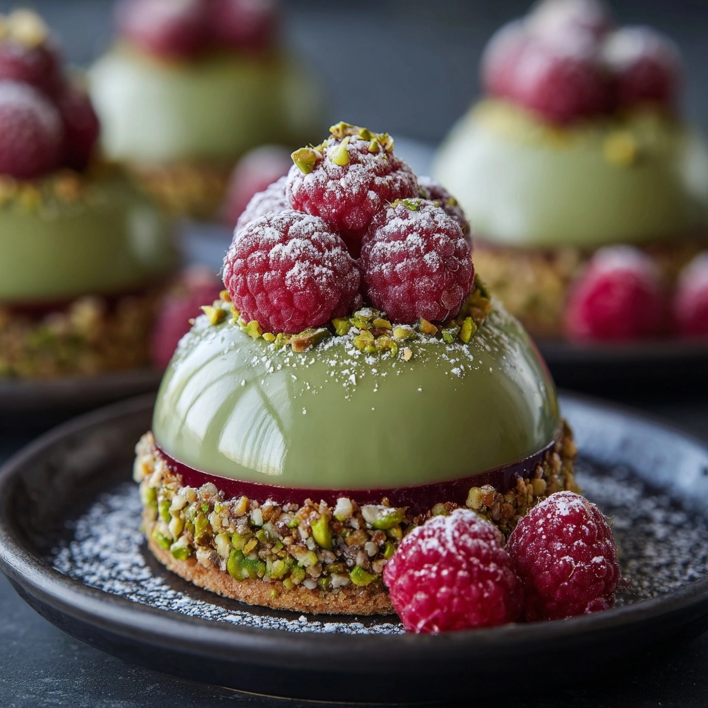 Pistachio & Raspberry Cheesecake Domes Recipe - Recipe Image
