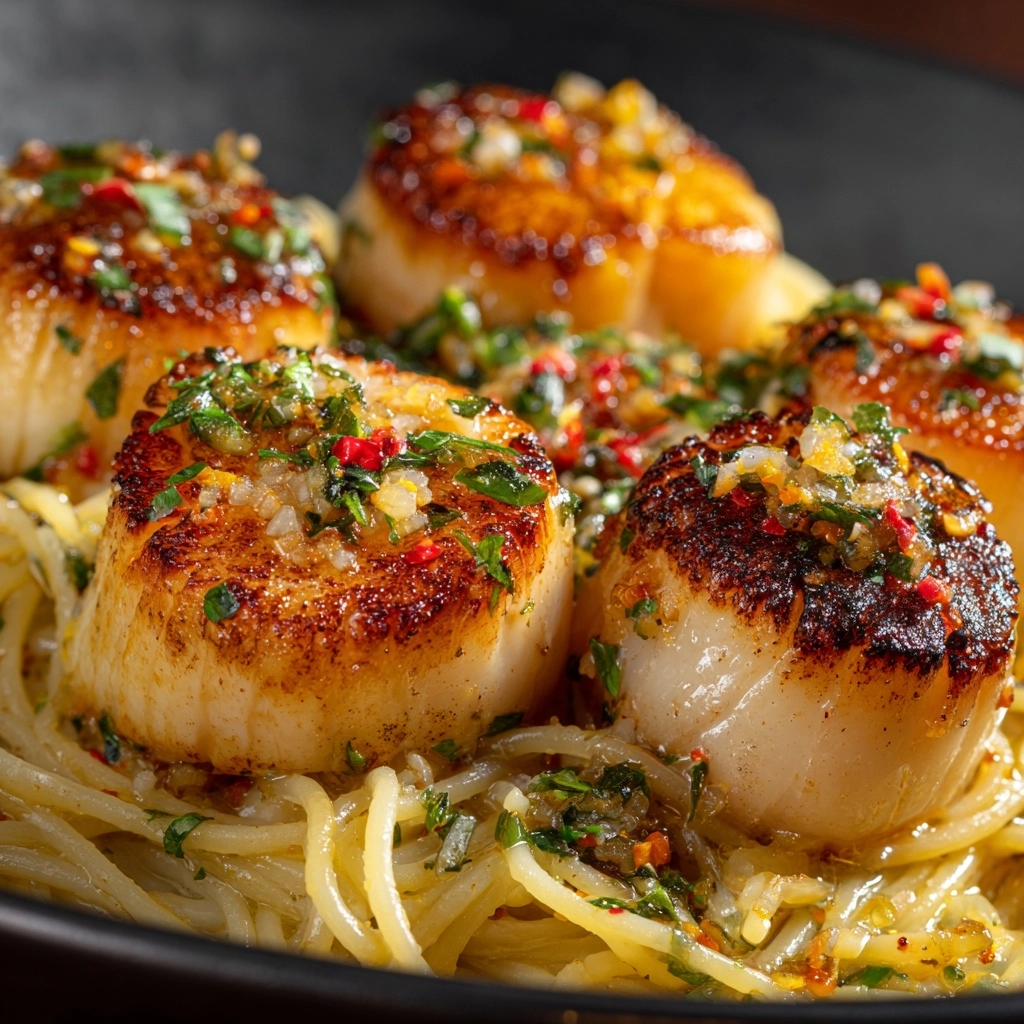 Creamy Tuscan Spaghetti with Jumbo Scallops Recipe - Recipe Image