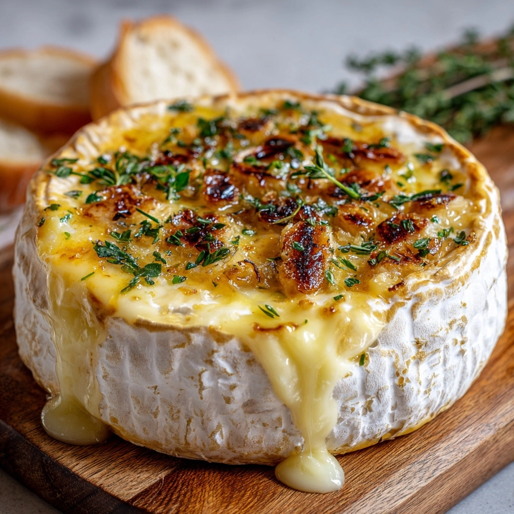 Savory Baked Brie with Garlic and Herbs Recipe - Recipe Image