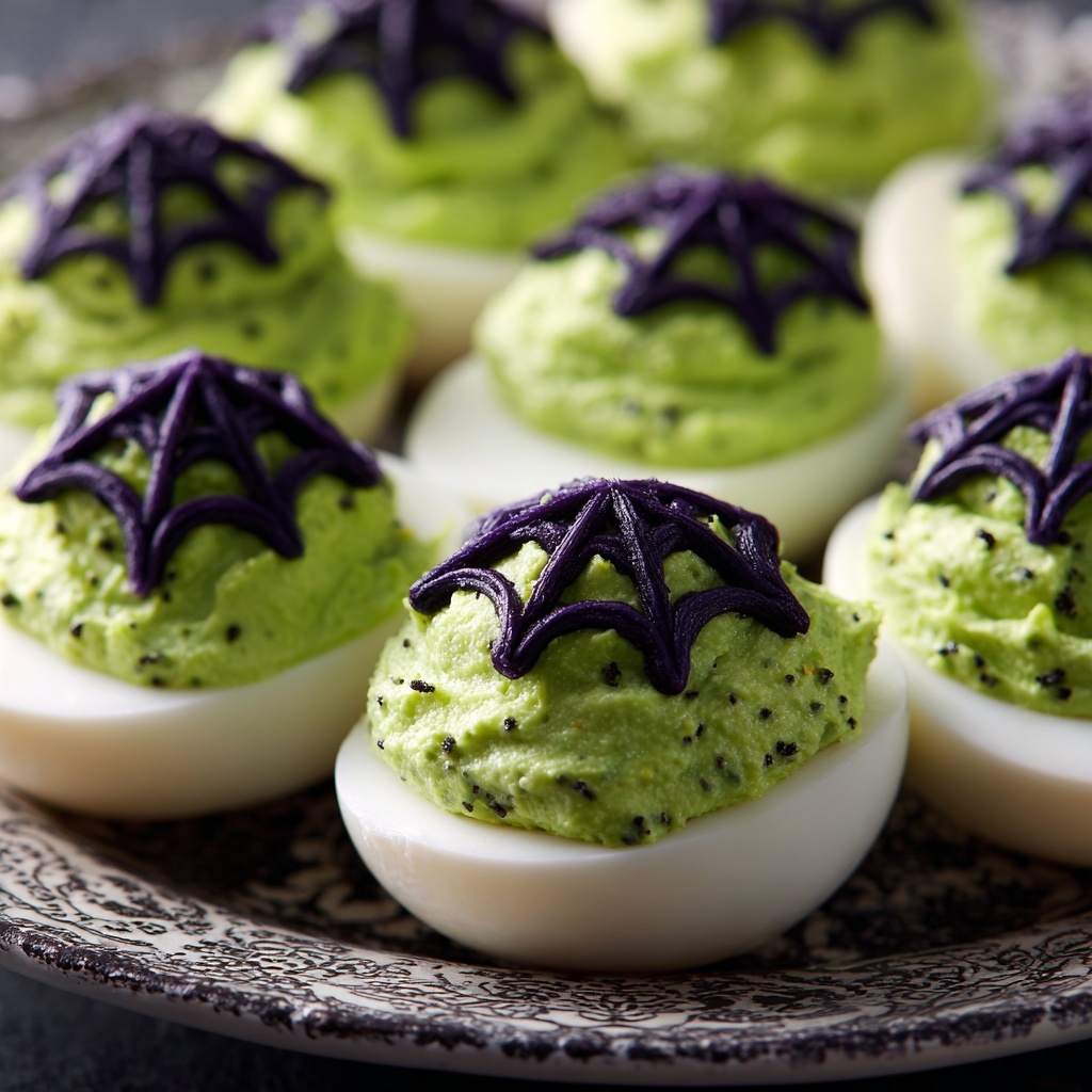 Spooky Spiderweb Deviled Eggs Recipe - Recipe Image