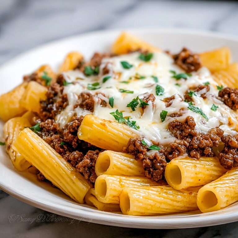 Creamy Cheesy Garlic Butter Rigatoni with Savory Beef Recipe