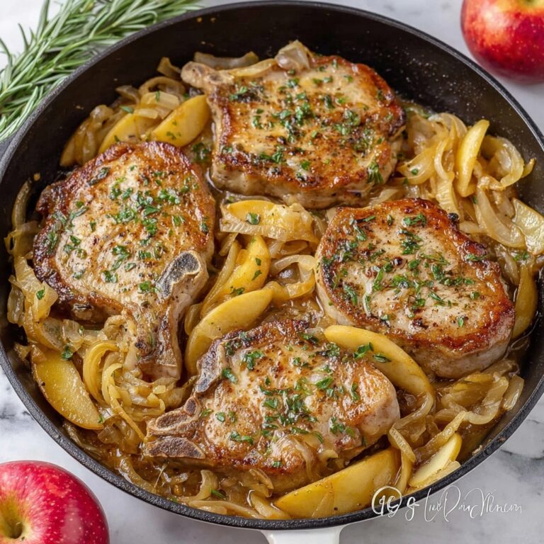 Pork Chops with Apples and Onions in a Herb-Infused Pan Sauce Recipe
