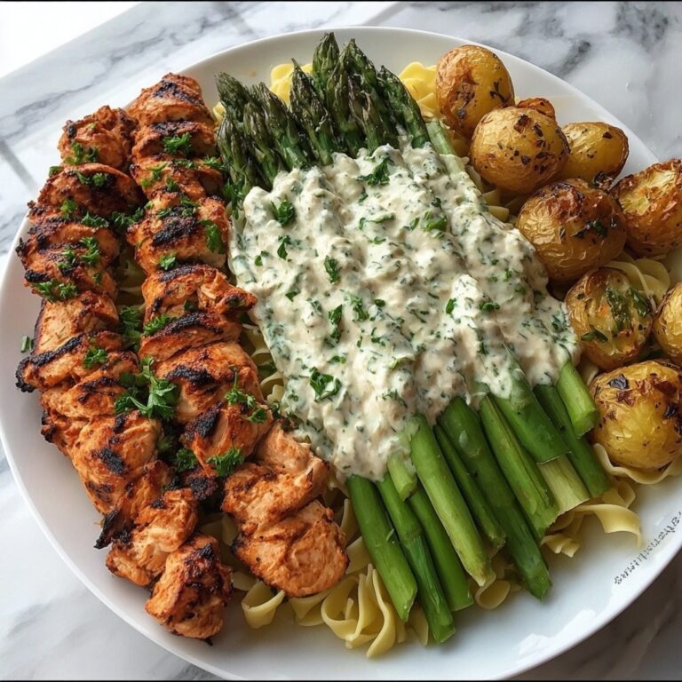 Greek Chili Chicken Alfredo with Smoked Feta & Crispy Parmesan Asparagus Recipe
