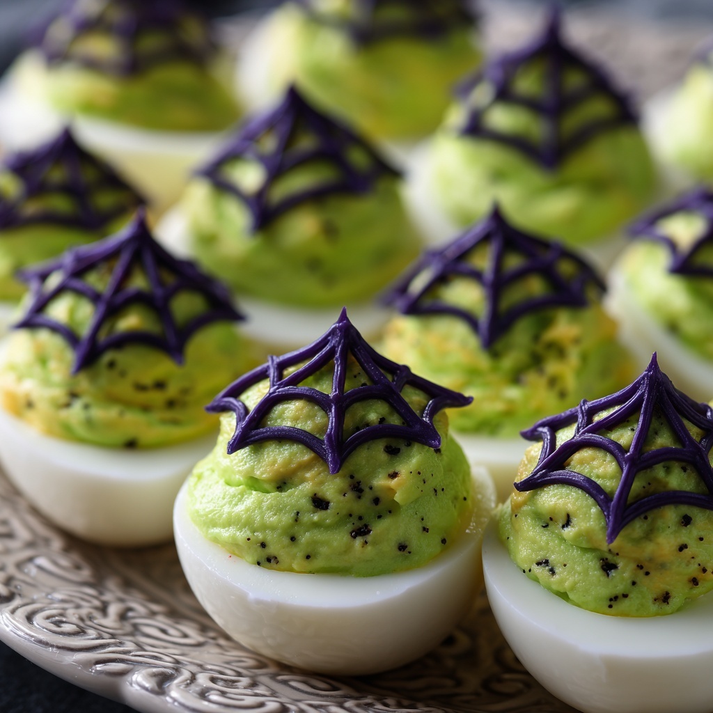 Spooky Spiderweb Deviled Eggs Recipe - Recipe Image