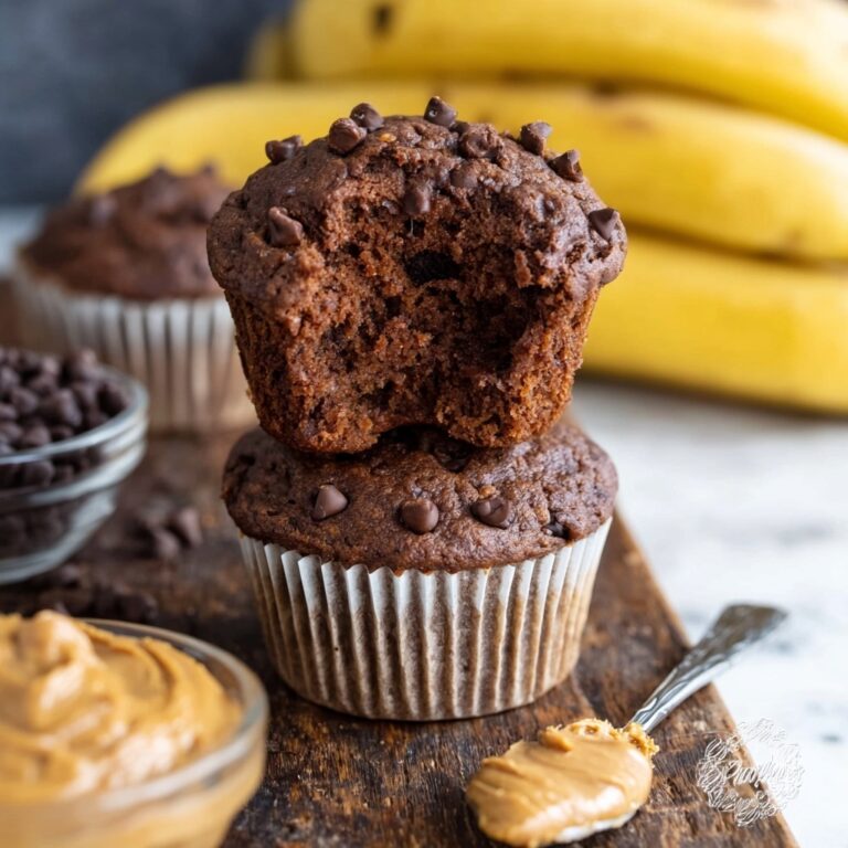 Chocolate Banana Muffins with Peanut Butter and Mini Chocolate Chips Recipe