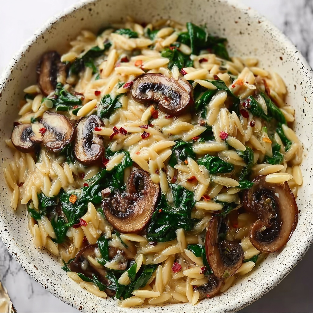 Creamy Spinach and Mushroom Italian Orzo Recipe - Recipe Image