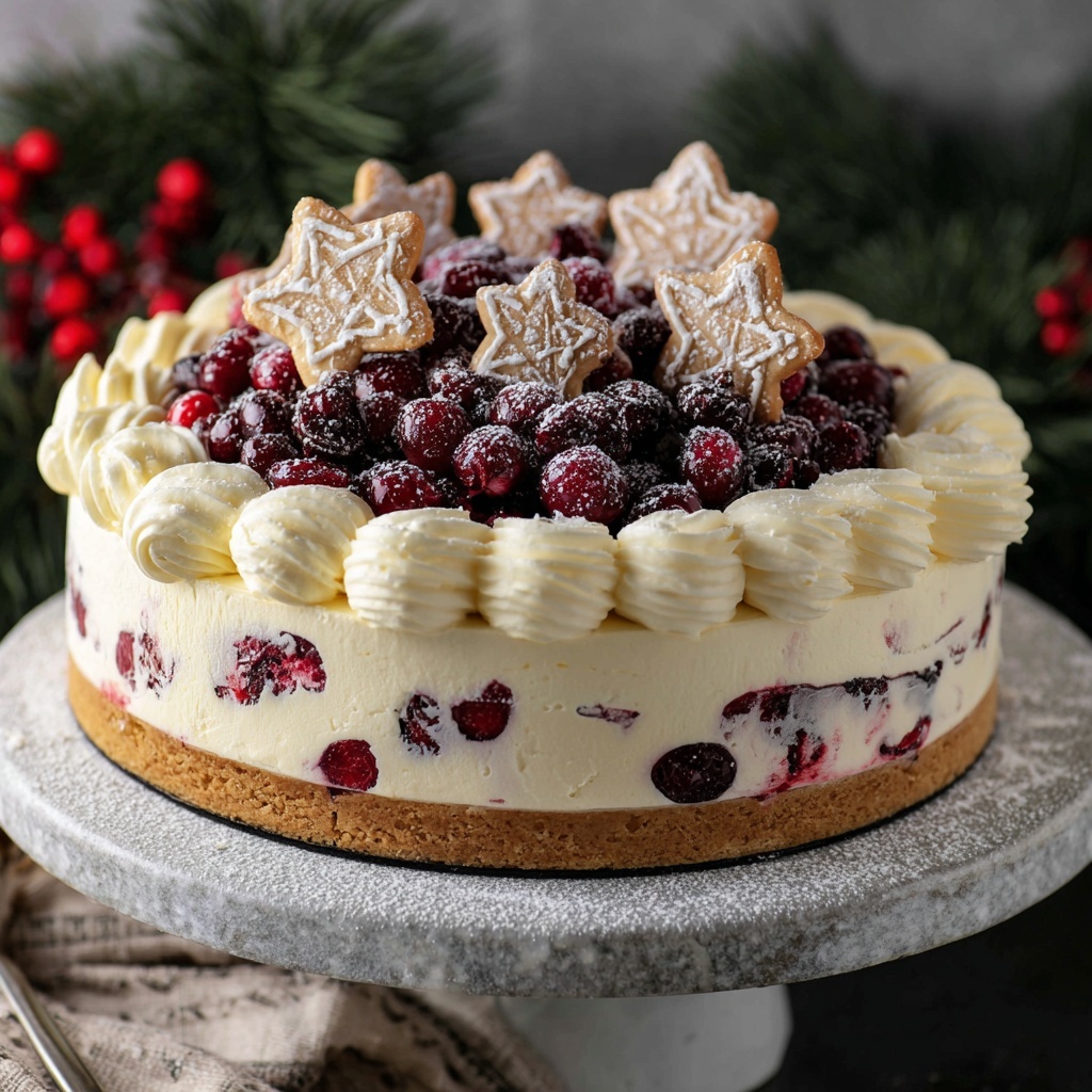 Christmas Cranberry White Chocolate Mousse Cheesecake Recipe - Recipe Image