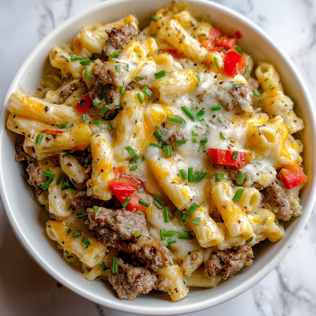 Classic Philly Cheesesteak Pasta Recipe - Recipe Image