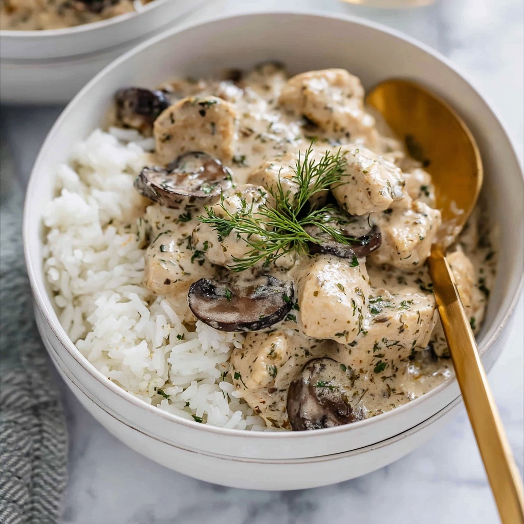 Chicken and Mushrooms in Creamy Dill Sauce Recipe - Recipe Image