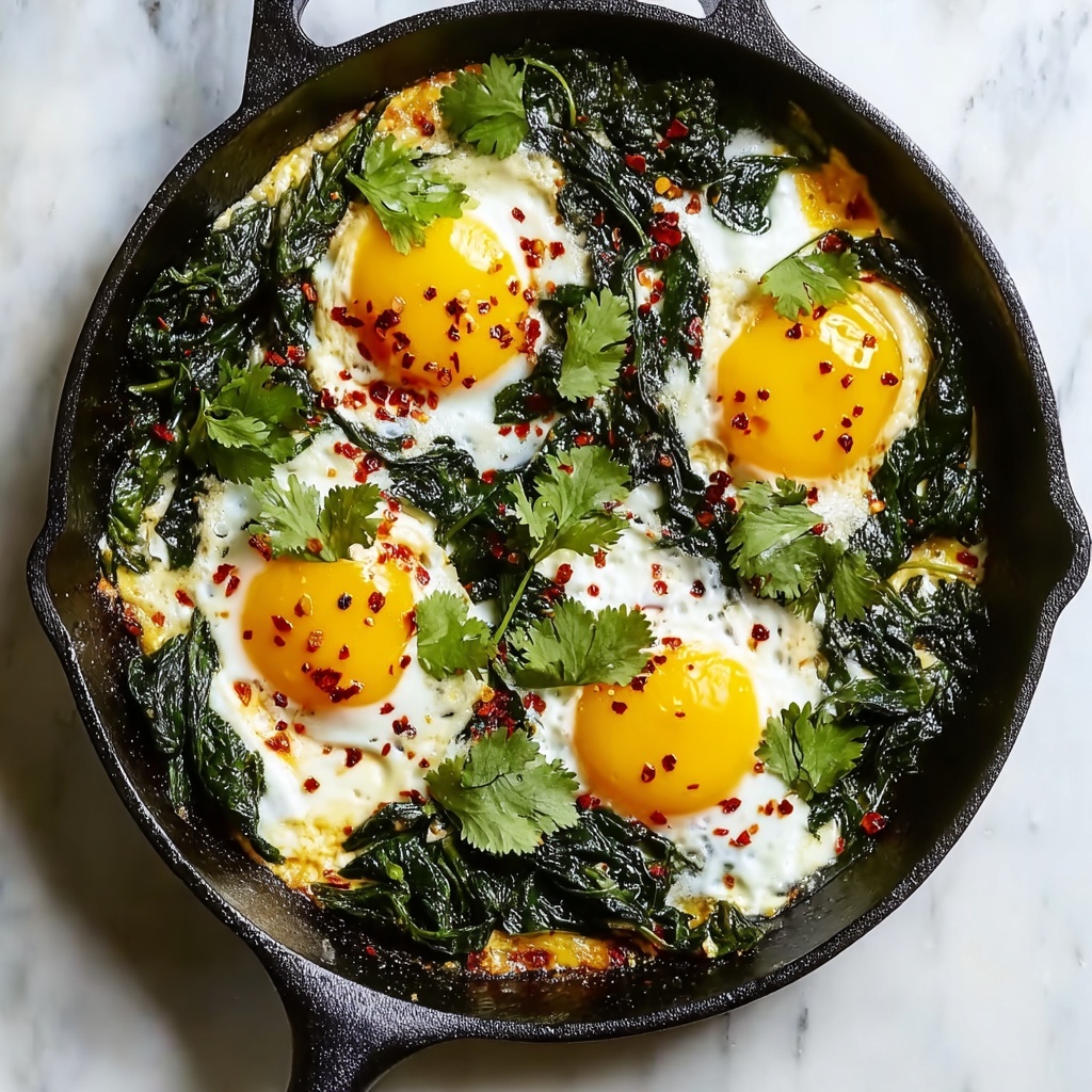 Skillet-Baked Eggs with Spinach, Yogurt, and Chili Oil Recipe - Recipe Image