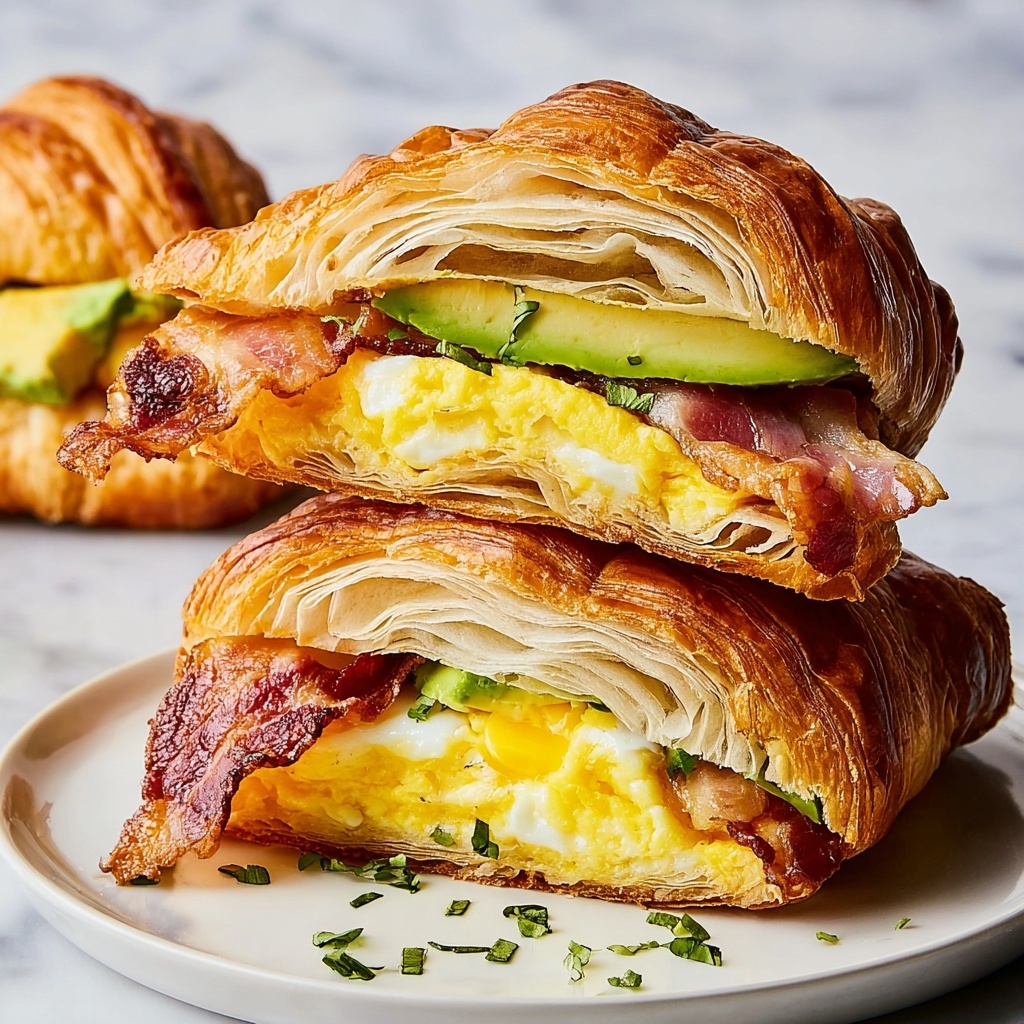 Croissant Breakfast Sandwich with Bacon and Eggs Recipe - Recipe Image