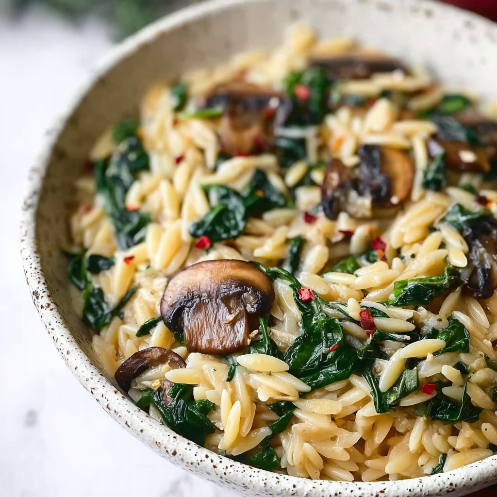 Creamy Spinach and Mushroom Italian Orzo Recipe - Recipe Image