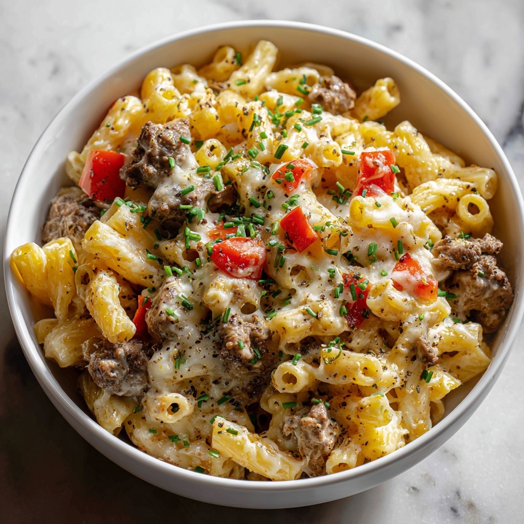 Classic Philly Cheesesteak Pasta Recipe - Recipe Image