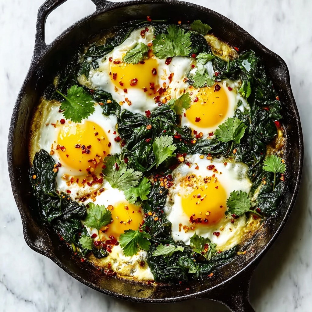 Skillet-Baked Eggs with Spinach, Yogurt, and Chili Oil Recipe - Recipe Image