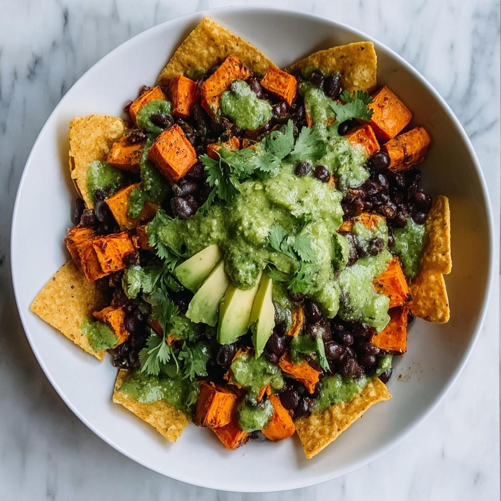 Sweet Potato and Black Bean Nachos with Green Chile Salsa Recipe - Recipe Image