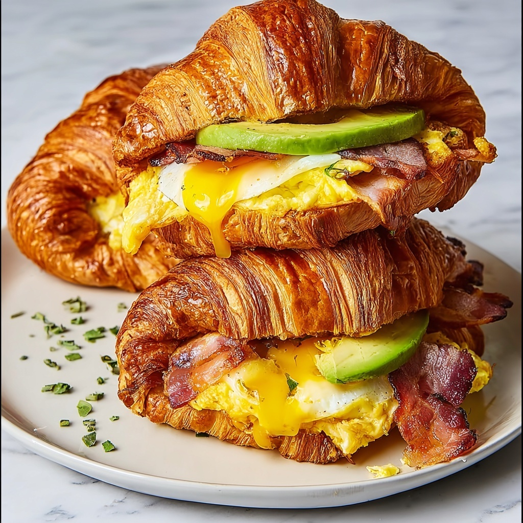 Croissant Breakfast Sandwich with Bacon and Eggs Recipe - Recipe Image