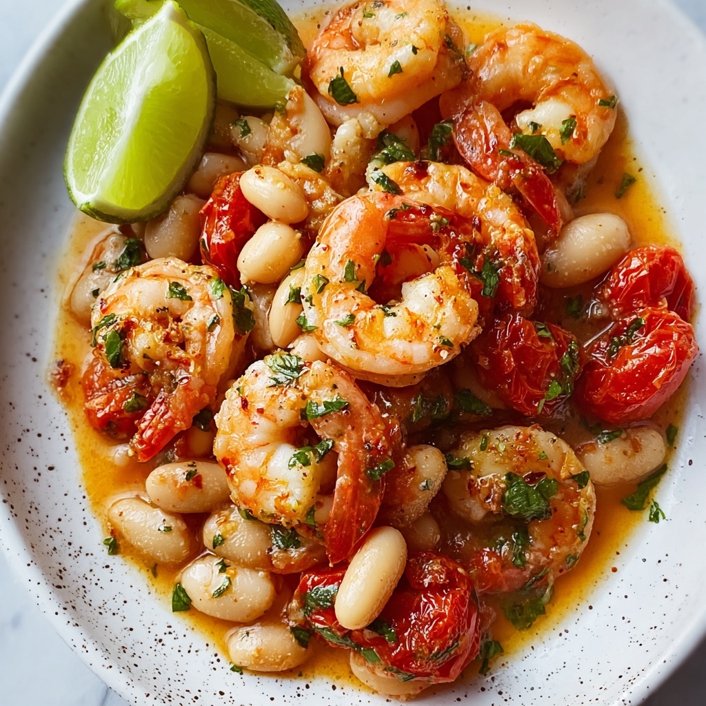 Garlicky Sautéed Shrimp with Creamy White Beans and Blistered Tomatoes Recipe - Recipe Image