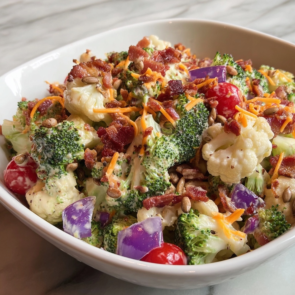 Broccoli Cauliflower Salad with Bacon, Cheddar, and Sunflower Seeds Recipe - Recipe Image