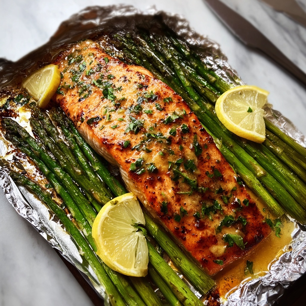 Garlic Butter Baked Salmon with Asparagus in Foil Recipe - Recipe Image