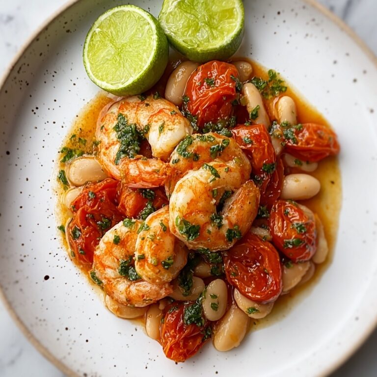 Garlicky Sautéed Shrimp with Creamy White Beans and Blistered Tomatoes Recipe