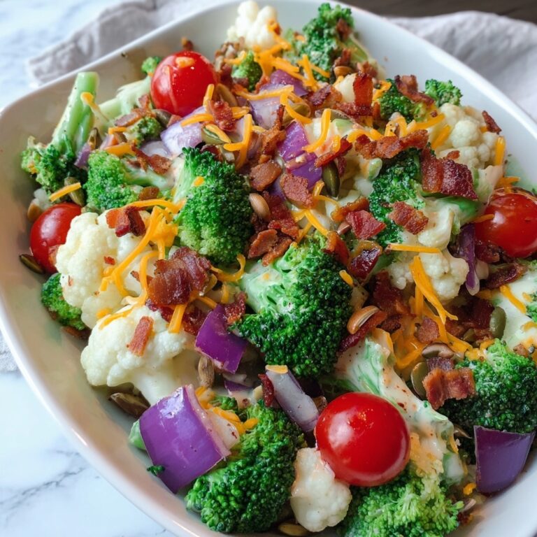 Broccoli Cauliflower Salad with Bacon, Cheddar, and Sunflower Seeds Recipe
