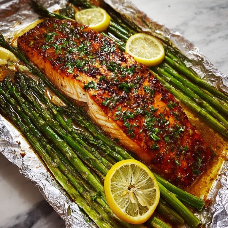 Garlic Butter Baked Salmon with Asparagus in Foil Recipe